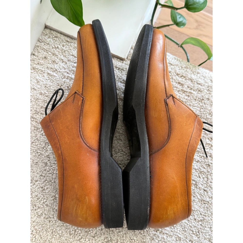 VINTAGE 70s Weyenberg Leather SPLIT TOE Derby Dress Men 9.5 Moc Toe USA CAMEL